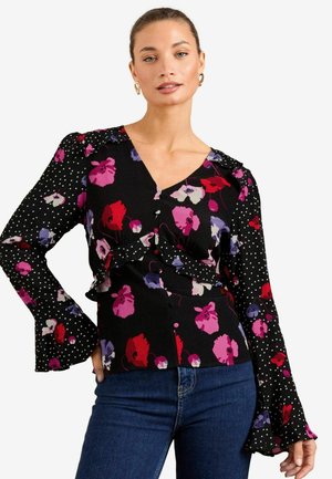 Love & Roses REGULAR FIT - POPPY POLKA DOT PRINTED V-NECK FRILL - Blūze - black floral