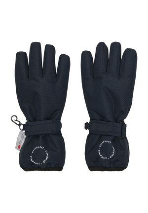 Par de guantes de invierno aislados negros con correas ajustables en las muñecas y un clip para sujetar, diseñados para niños.