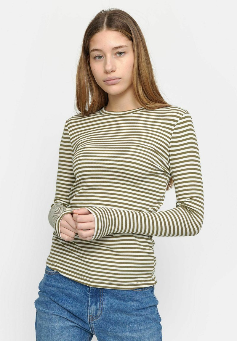 Soft Rebels SRFENJA STRIPE O-NECK TOP - Hosszú ujjú felső -  martini olive