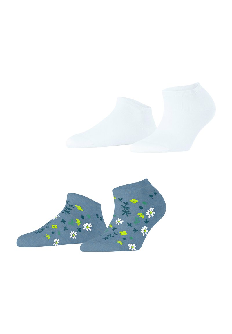 Witte enkelsokken en grijze sokken met bloemenpatroon in groen en wit, zachte stof, laag uitgesneden ontwerp, geschikt voor casual gebruik.