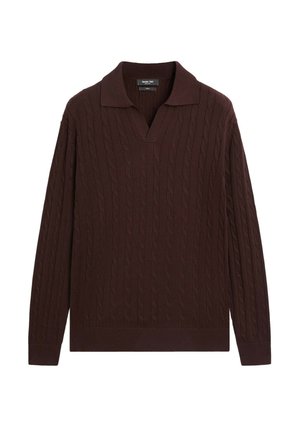 Massimo Dutti, 100% COTTON CABLE-KNIT POLO SWEATER - Maglione - bordeaux
