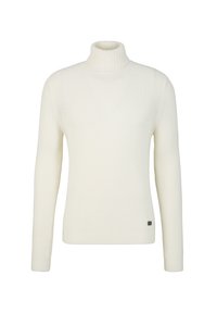 Valkoinen ribbineuleinen poolopaita pitkillä hihoilla, jossa on kapea malli ja pieni logotaggiyi helmaa. Tehty teksturoidusta neulemateriaalista.