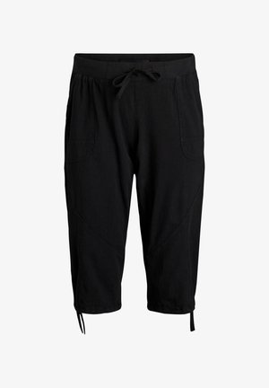 Zwarte cropped broek met trekkoord, elastische tailleband, voorzakken met opgestikte zakken en verstelbare koorden aan de zoom.