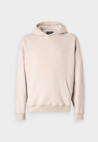 Lys beige hættebluse lavet af blødt stof. Har en kengurulomme, ribbede manchetter og en afslappet pasform.