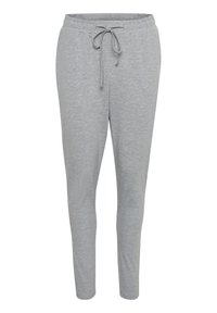 Lichtgrijze slim-fit sweatpants met elastische tailleband en trekkoord, gemaakt van zacht gebreid materiaal.