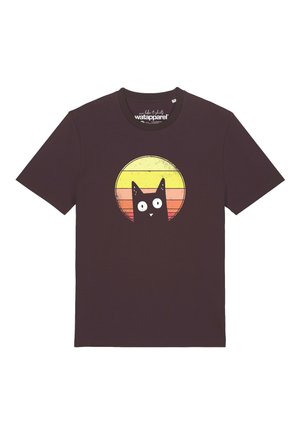 watapparel, SUNSET CAT - Print T-shirt - red brown