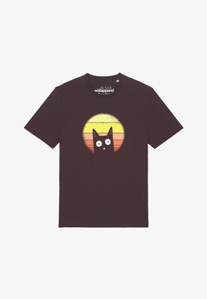 watapparel, SUNSET CAT - T-shirt print - red brown