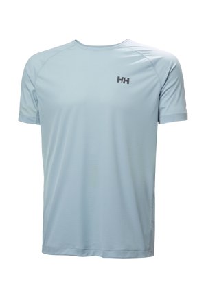 Lichtblauw sport-T-shirt met korte mouwen, ronde hals en zwart "HH"-logo op de linkerborst.
