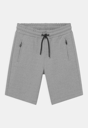 Grijze shorts van textiel met een elastische tailleband, zwarte koord en twee zijzakken met rits.