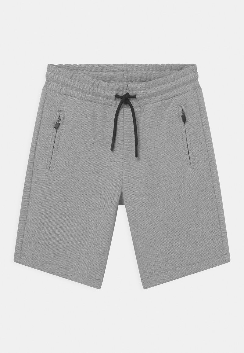 Grijze shorts van textiel met een elastische tailleband, zwarte koord en twee zijzakken met rits.