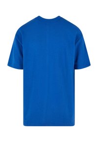 Blå bomulls t-skjorte med rund hals, korte ermer og en jevn tekstur. Baksiden har ingen ekstra design eller detaljer.