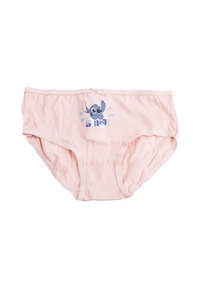 Mutande di cotone rosa con stampa di personaggi dei cartoni animati sul davanti, caratterizzate da un design giocoso e un piccolo fiocco sul cinturino.