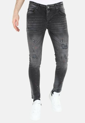 BIKER VERFSPATTEN - Slim fit jeans - grijs