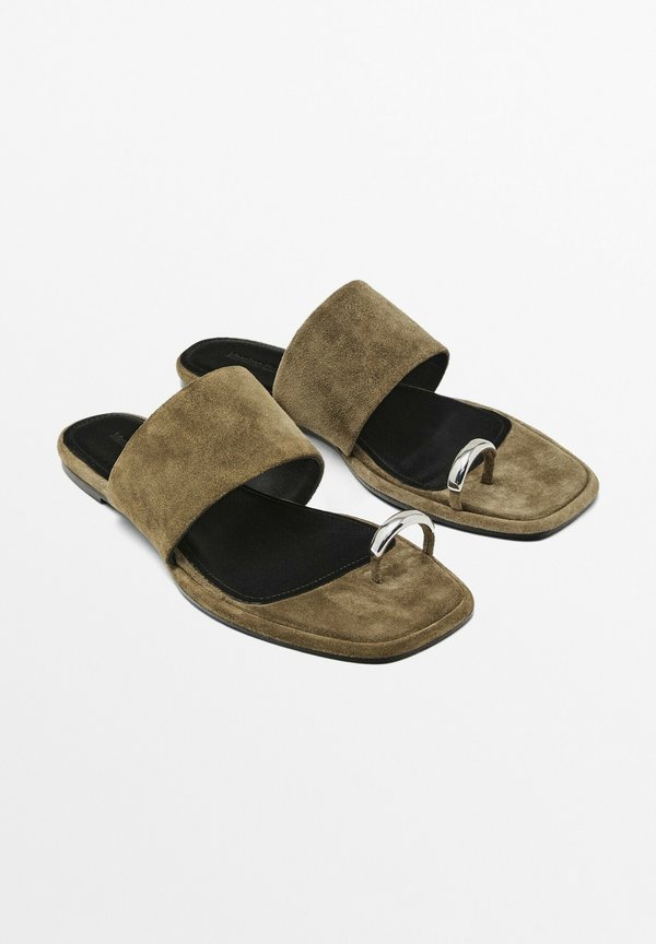 SPLIT FLAT SLIDER WITH RING DETAIL - T-bar sandals - khaki2