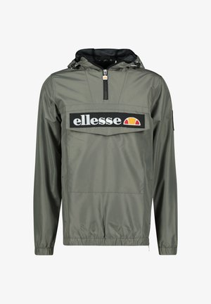 Zielona, lekka kurtka z półzamkiem, z dużą czarną kieszenią i logo "ellesse" w białym i pomarańczowym kolorze. Z kapturem, z elastycznymi mankietami.