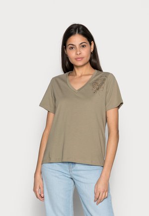 FLORAL - Print T-shirt - light khaki