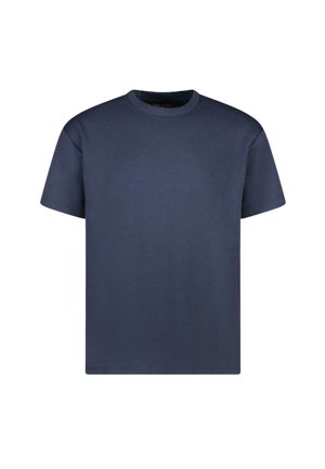 Donkerblauwe katoenen T-shirt met een klassieke ronde hals en korte mouwen. Glad van textuur, relaxte pasvorm, zonder zichtbare logo's of patronen.