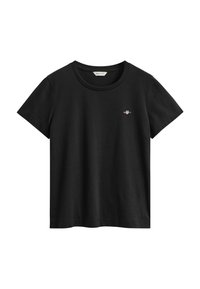 Μαύρο κοντομάνικο μπλουζάκι με στρογγυλή λαιμόκοψη και μικρό κεντημένο λογότυπο GANT στο αριστερό στήθος.