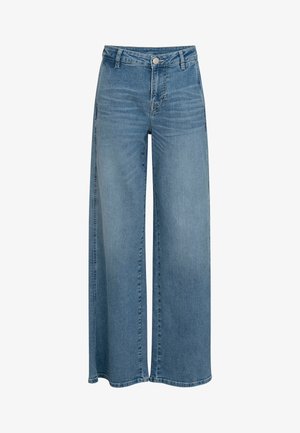 Light blue wide-leg jeans made of denim, featuring a high waist, straight cut, and subtle fading along the fabric.