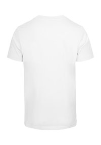 Short-sleeve white T-shirt made of cotton. Simple design with a rounded neckline and a smooth texture, no patterns or embellishments.