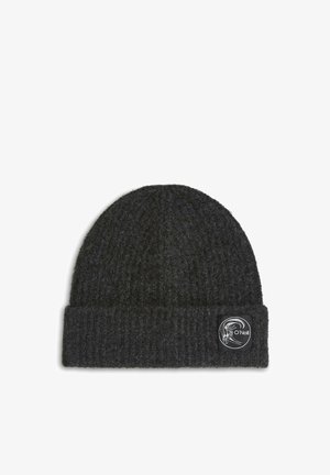 Donkergrijze gebreide beanie met omgeslagen boord en een klein zwart label met het O'Neill merklogo aan de zijkant.
