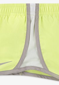 Bright yellow swim shorts with gray accents, featuring a mesh inner lining and stitched detailing along the waistband and sides.