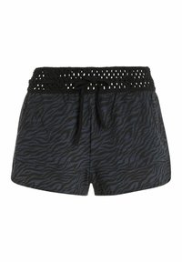 Zebra-print shorts in zwart en donkerblauw met een gehaakte tailleband en verstelbaar koord. Zachte stof met een relaxed fit.