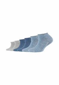 Set di sei paia di calzini alla caviglia in diverse tonalità di grigio e blu, realizzati in un tessuto morbido e strutturato con un polsino a coste.