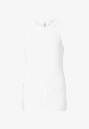Hvid ribbet tanktop med rund halsudskæring og ærmeløst design, lavet af et strækbart, medium-vægt stof.