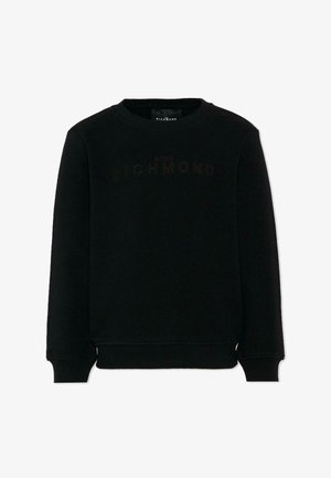 Felpa nera girocollo con maniche lunghe e logo "John Richmond" finemente goffrato sul petto.