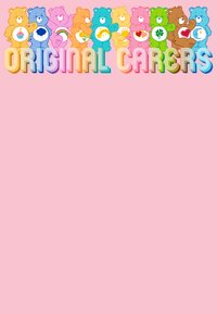 Bare v různých barvách s různými symboly na bříškách uspořádané nad textem "ORIGINAL CARERS" na růžovém pozadí.