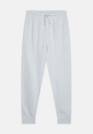 Pantalon de jogging bleu clair en tissu doux, avec une taille élastique et cordon de serrage, et des poignets côtelés ; présente un accent logo blanc.