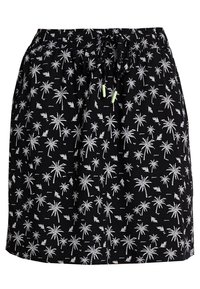 Zwarte rok met een witte palmboomprint, elastische tailleband met een trekkoord en een relaxte pasvorm, geschikt voor casual wear.