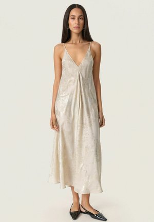 Day dress - ancient scroll metallic print