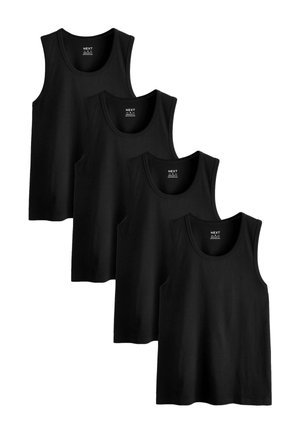 Cztery czarne bezrękawniki ułożone na przemian w pionowej linii na białym tle.