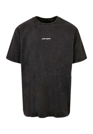T-shirt in cotone nero con colletto rotondo e maniche corte. Presenta testo bianco "LOST YOUTH™" sul petto. Finitura opaca, vestibilità comoda.
