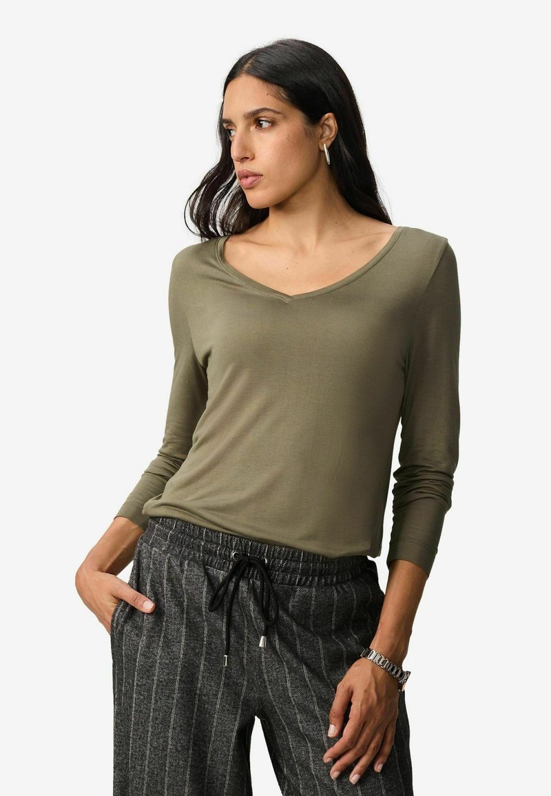 Next REGULAR FIT SLOUCH V-NECK LONG SLEEVE - Pitkähihainen paita - olive green