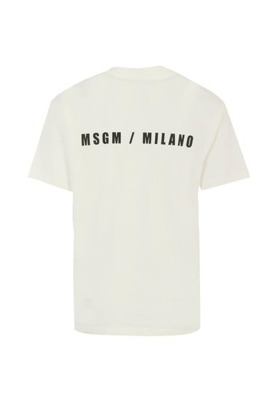 T-shirt in cotone bianco con maniche corte. Sul retro è stampato "MSGM / MILANO" in grassetto nero. Design classico con collo a giro.