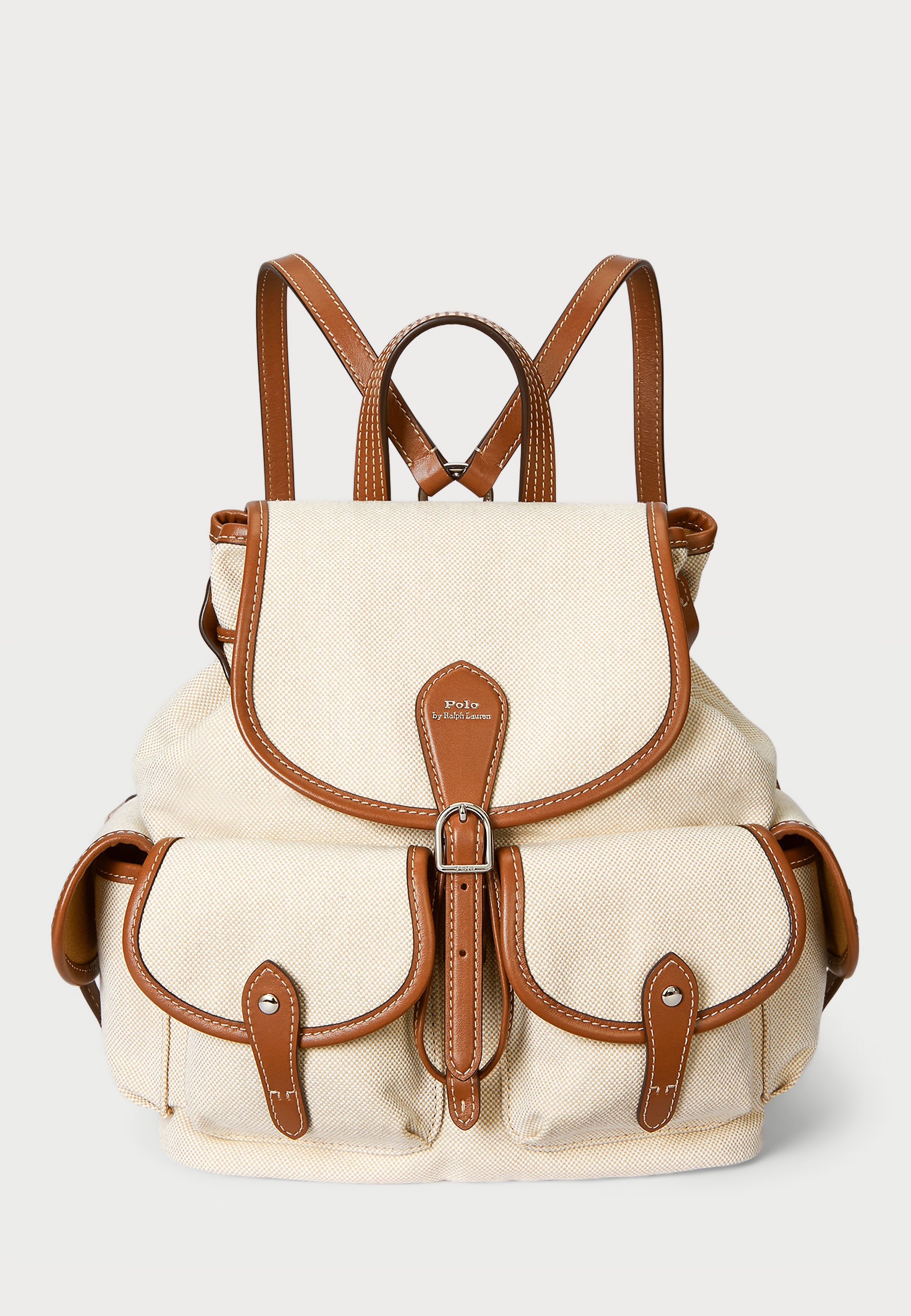 Canvas Backpack with Leather Trim - Beige Polo Ralph Lauren Canvas Leather-trim Backpack in Brown for  main image 4