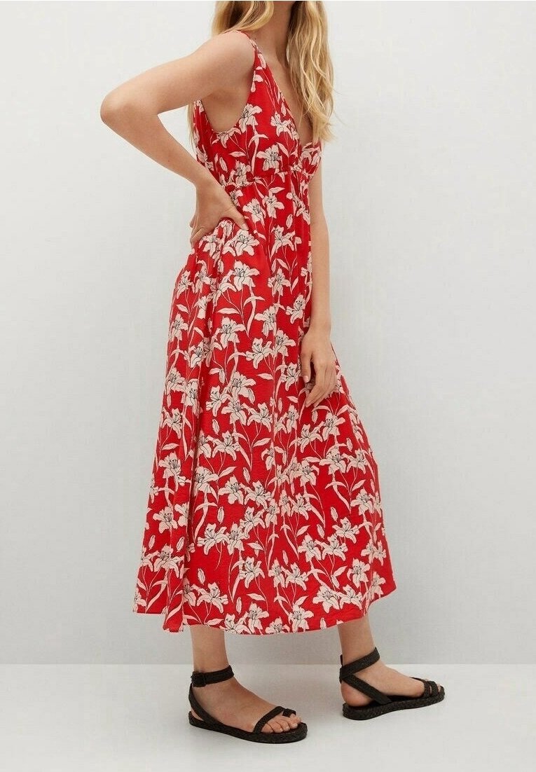 mango red dress flower Dress with sequinned flower design - Women