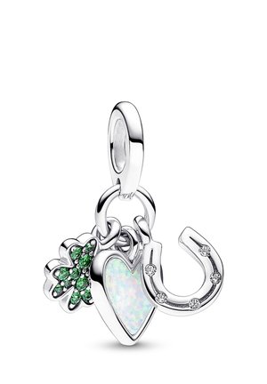 FOUR LEAF CLOVER HEART AND HORSESHOE TRIPLE DANGLE - Charm - silver coloured