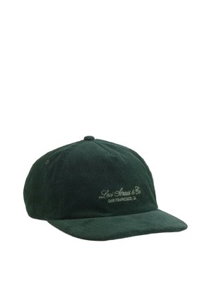 Ciemnozielona czapka bejsbolowa z sztruksu z wyszywanym na środku przodu napisem ""Levi Strauss & Co San Francisco, CA"".