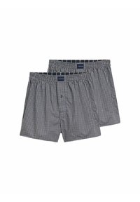 Heren boxershorts, katoenmix, geruit patroon in blauw, zwart en wit. Elastische tailleband met knoopsluiting aan de voorkant, set van twee.