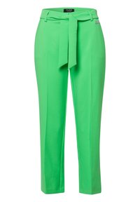 Groene broek van een gladde stof, met een voorste strikceintuur, slim fit ontwerp en een cropped lengte met strakke lijnen.