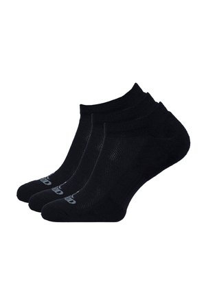 Zwarte enkelsokken, gemaakt van een gestructureerd materiaal, met een geribbelde boord en subtiele branding op het teengebied. Drie paar inbegrepen.