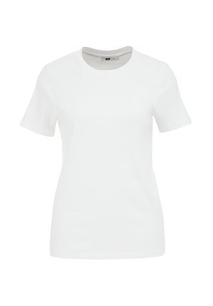 Witte t-shirt met korte mouwen van katoen, voorzien van een ronde halslijn en een gladde textuur. Eenvoudig ontwerp zonder patronen of accenten.
