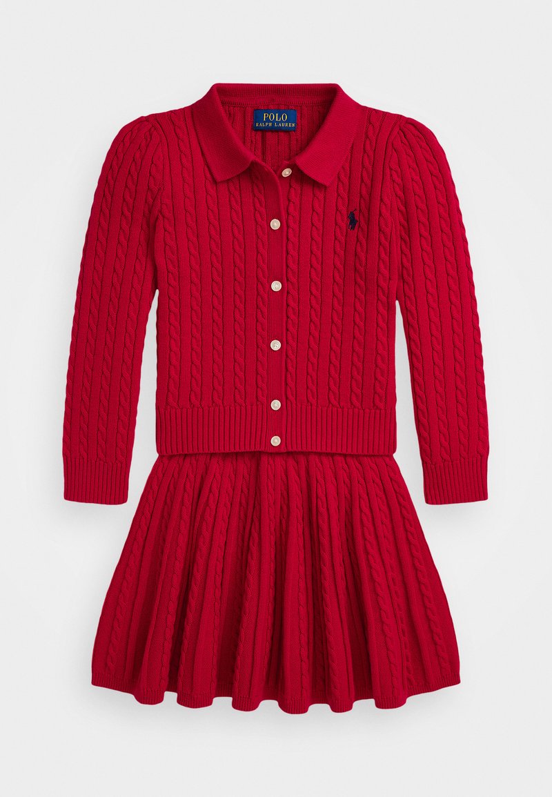 Polo Ralph Lauren COTTON POLO CARDIGAN & SKIRT SET - Klostuotas sijonas - red