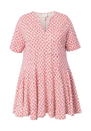 Ulla Popken, CHECKERED FLORAL SHORT SLEEVE FLARED - Print T-shirt - amaryllis