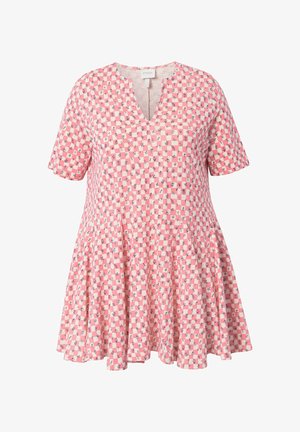 Ulla Popken, CHECKERED FLORAL SHORT SLEEVE FLARED - Print T-shirt - amaryllis