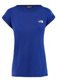 Blå kortärmad T-shirt i mjukt material. Har rund halsringning och en liten vit logotyp på vänster bröst. Avslappnad passform.